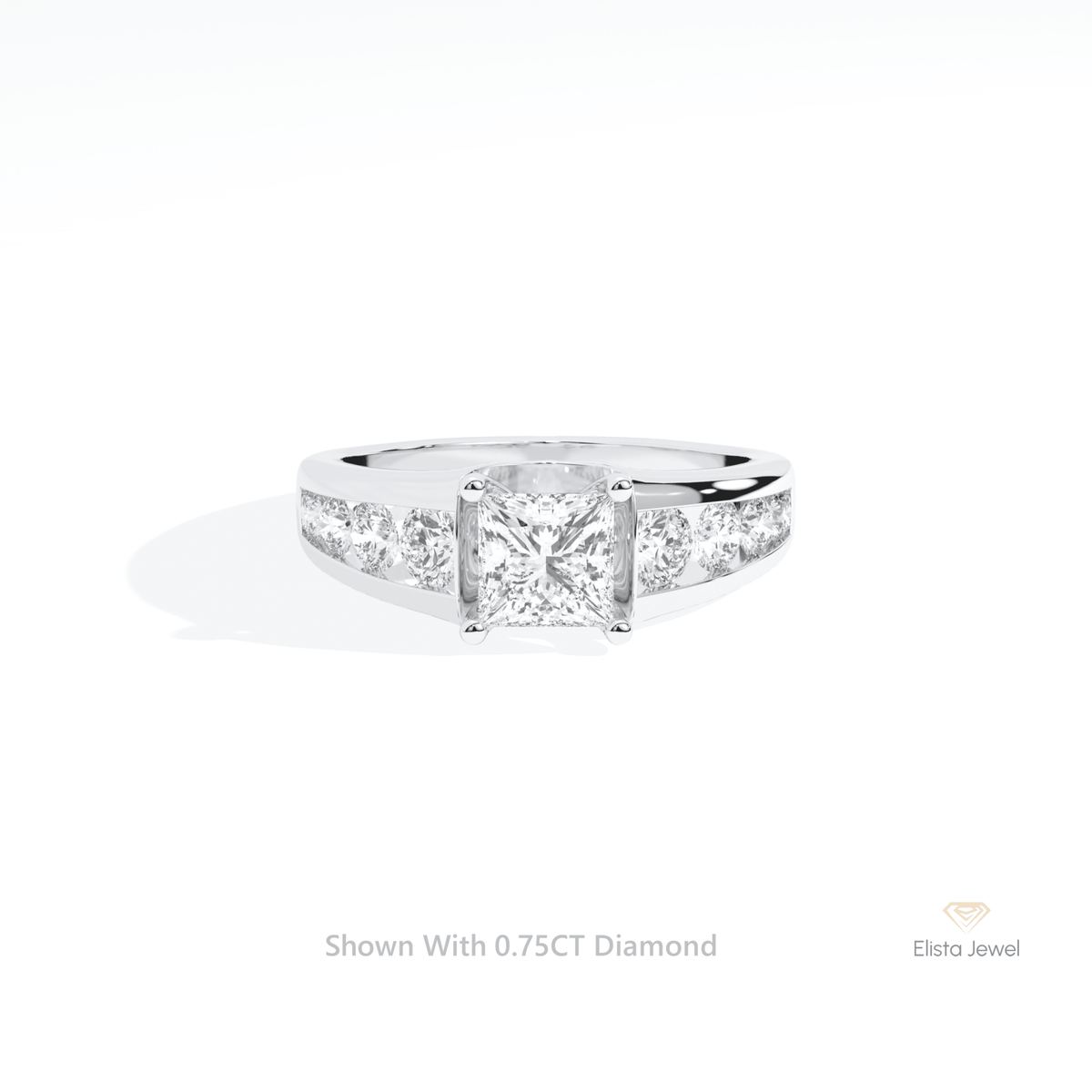 Princess Cut Accent Engagement Lab Grown Diamond Ring in 14K Yellow Gold - Detail View