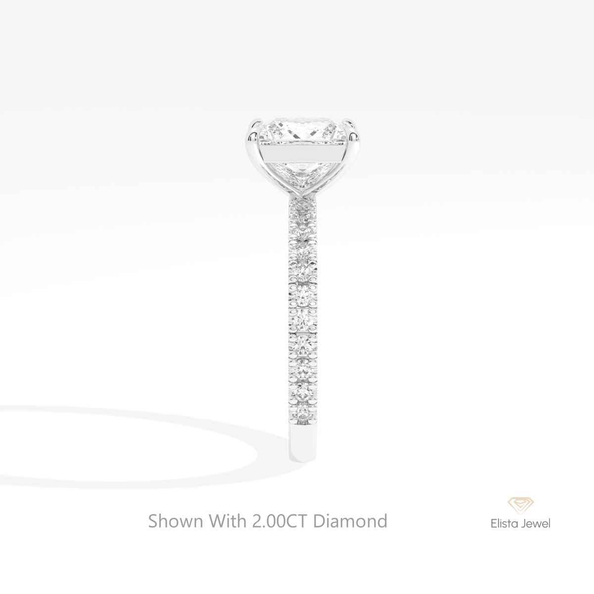 Princess Cut Accent Engagement Lab Grown Diamond Ring in 14K White Gold - Top View