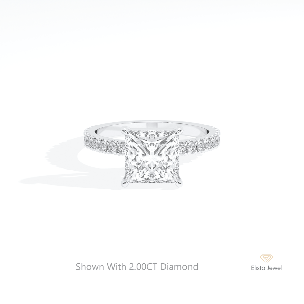 Princess Cut Accent Engagement Lab Grown Diamond Ring in 10K White Gold - Front View