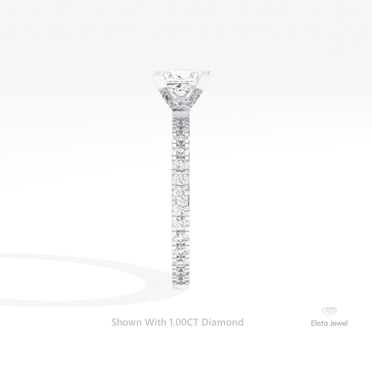 Princess Cut Accent Engagement Lab Grown Diamond Ring in 18K Yellow Gold - Perspective View