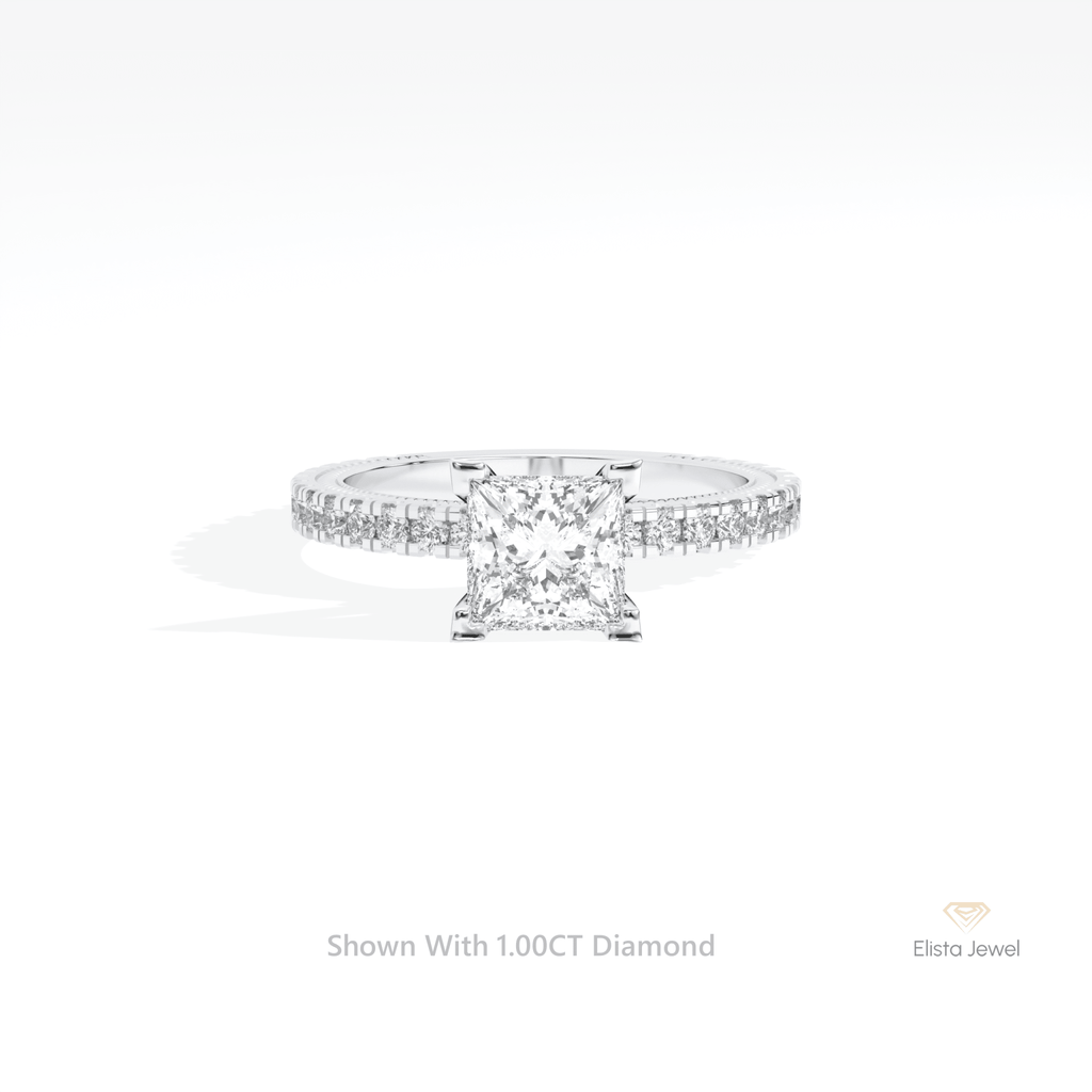 Princess Cut Accent Engagement Lab Grown Diamond Ring in 14K Yellow Gold - Detail View