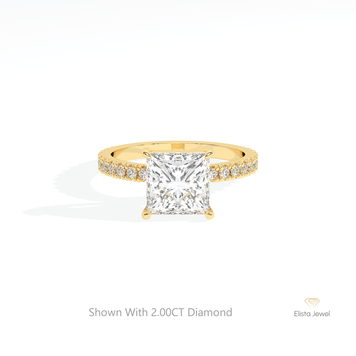 Princess Cut Accent Engagement Lab Grown Diamond Ring in 14K Yellow Gold - Detail View