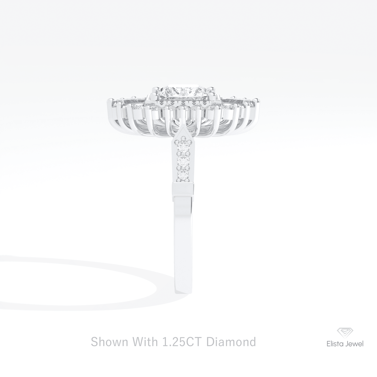 Princess Cut Halo Starburst Lab Grown Diamond Ring in 14K White Gold - Top View