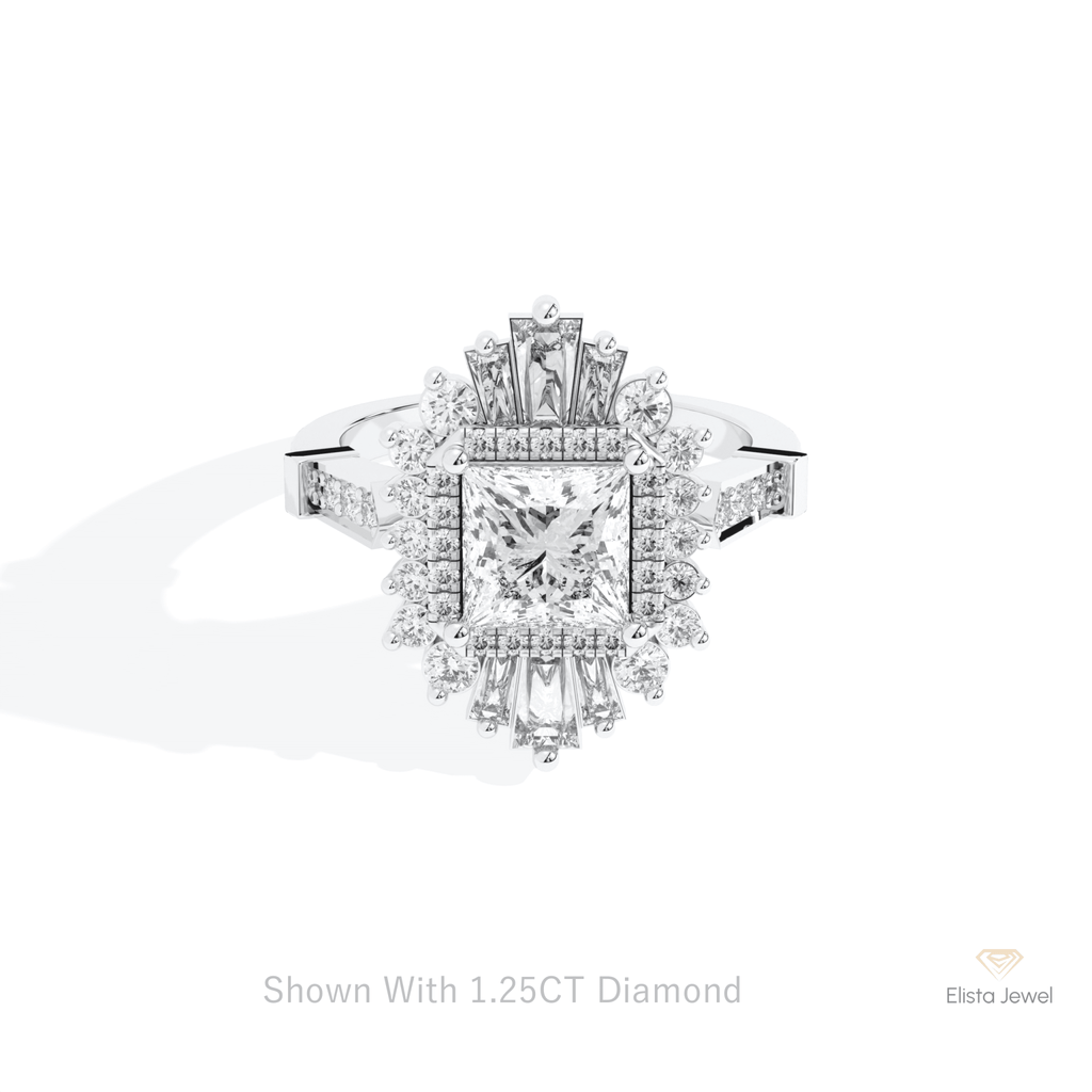 Princess Cut Halo Starburst Lab Grown Diamond Ring in 10K White Gold - Front View