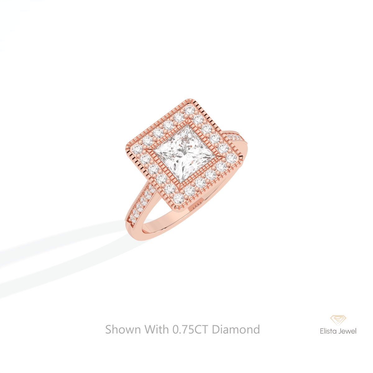 Princess Cut Halo Wedding Lab Grown Diamond Ring in 10K Yellow Gold - Side View