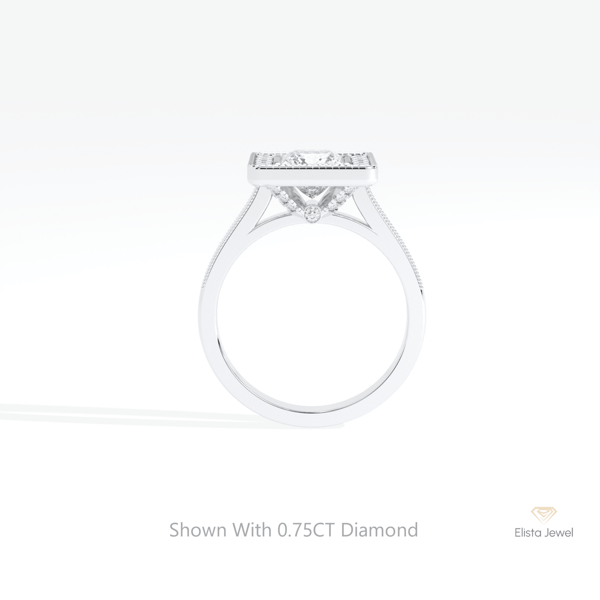 Princess Cut Halo Wedding Lab Grown Diamond Ring in 18K White Gold - Close-up View