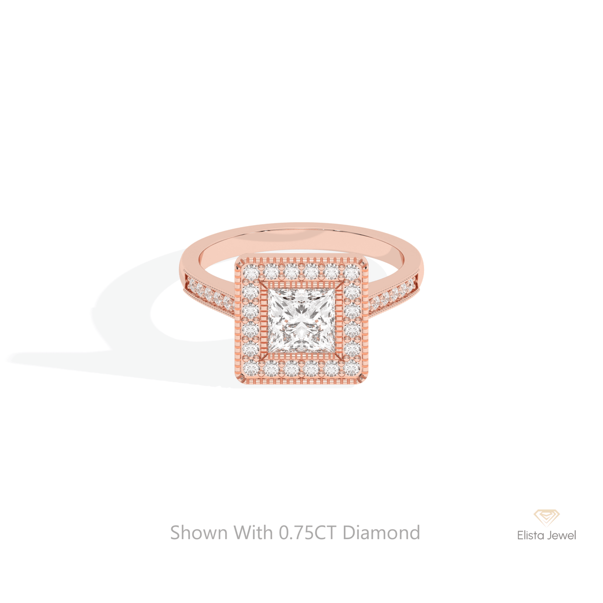 Princess Cut Halo Wedding Lab Grown Diamond Ring in 10K White Gold - Front View