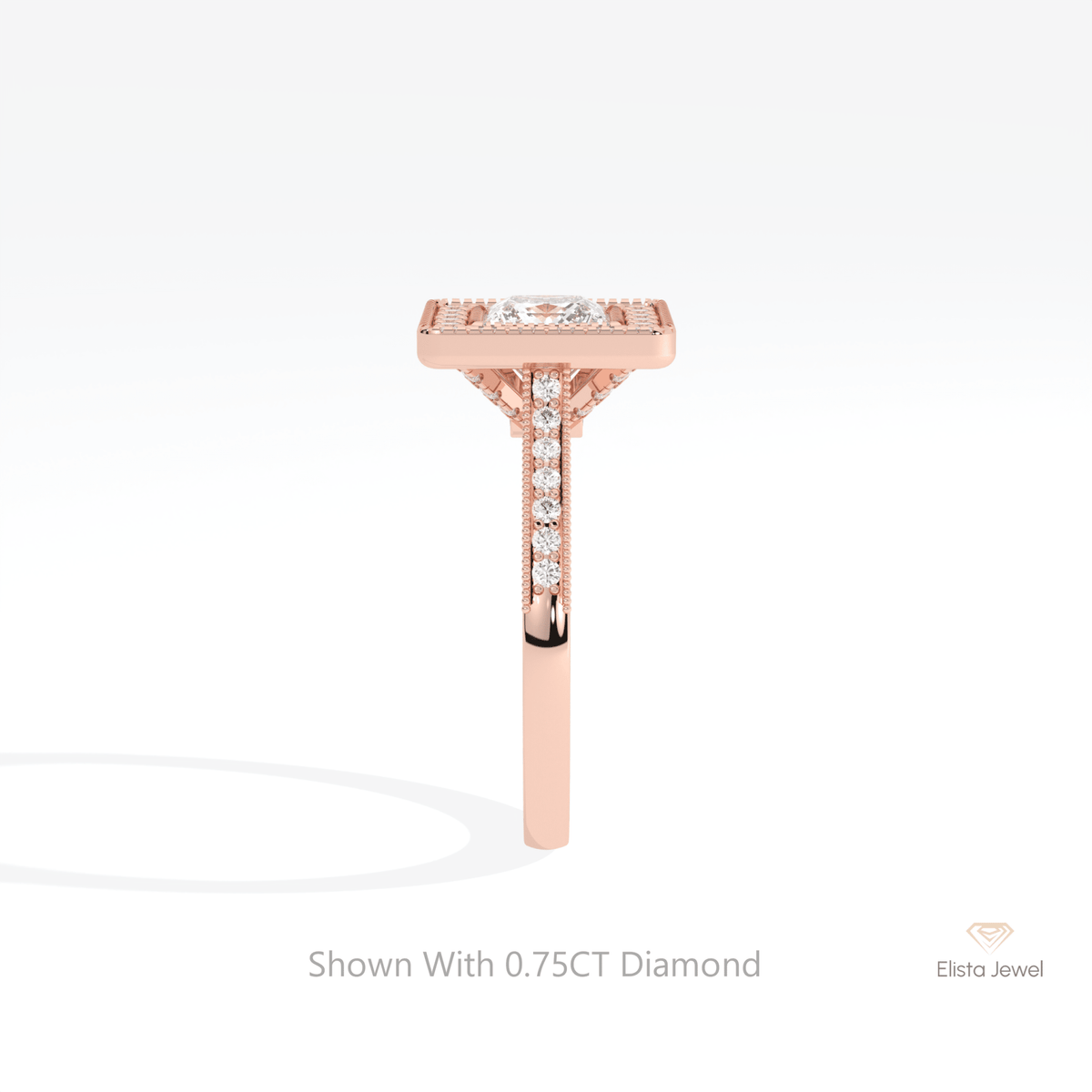 Princess Cut Halo Wedding Lab Grown Diamond Ring in 14K White Gold - Top View