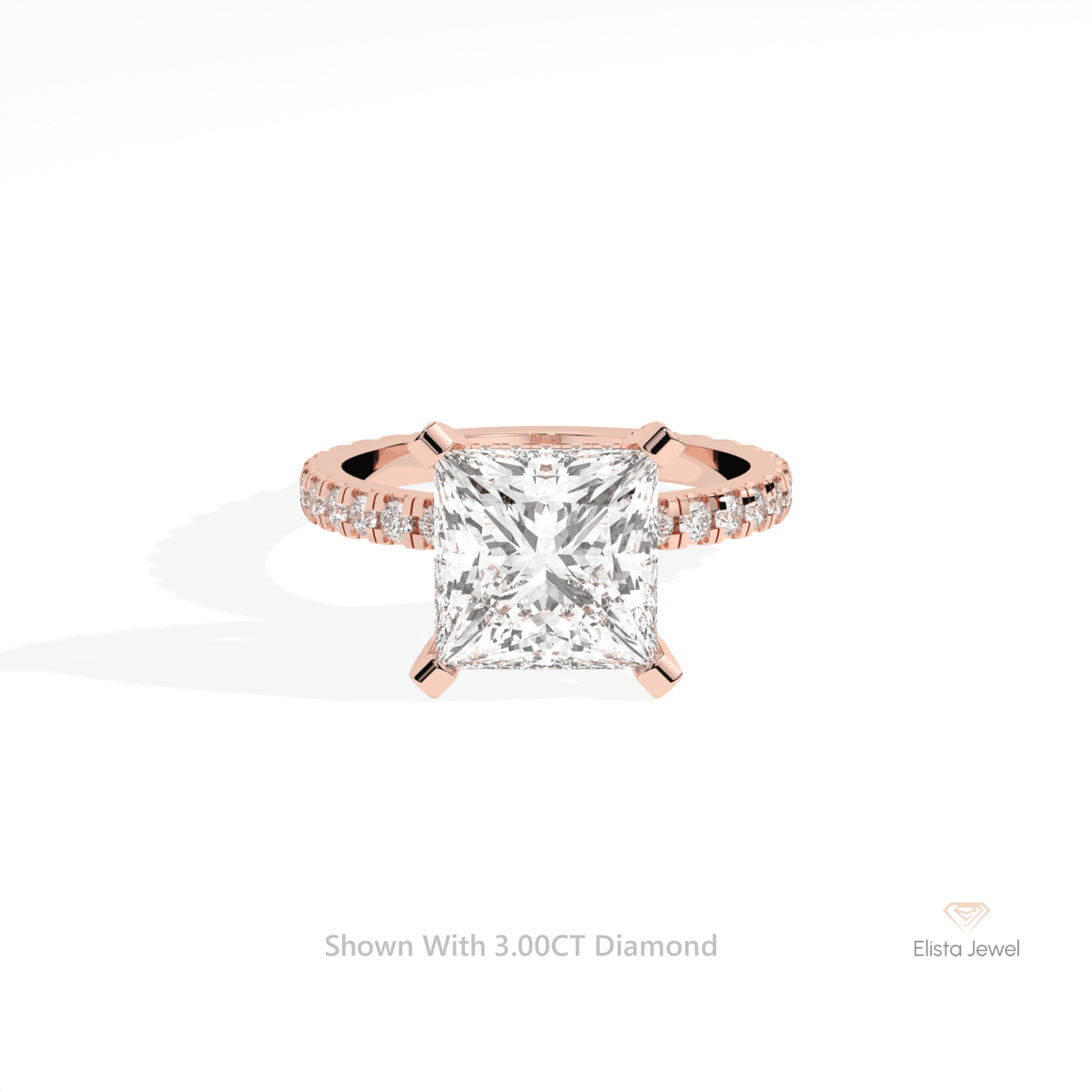 Princess Cut Hidden Halo Engagement Lab Grown Diamond Ring in 18K Rose Gold - Ring on Hand View