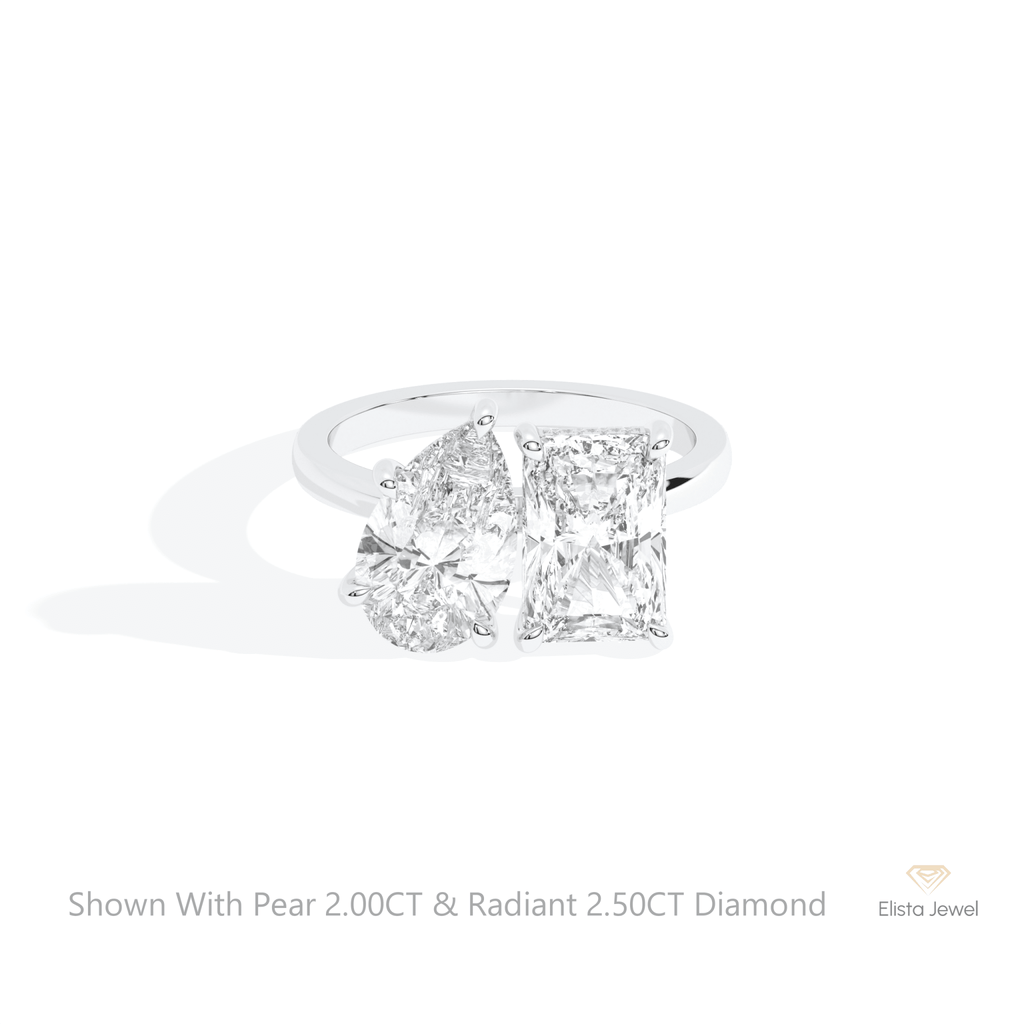 Radiant And Pear Cut Toi Et Moi Lab Grown Diamond Ring in 10K White Gold - Front View