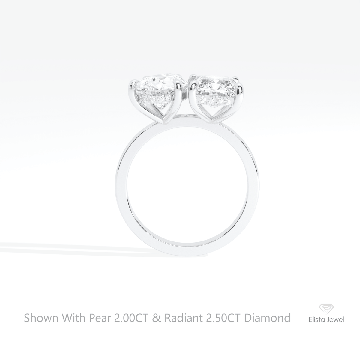 Radiant And Pear Cut Toi Et Moi Lab Grown Diamond Ring in 10K Rose Gold - Angled View