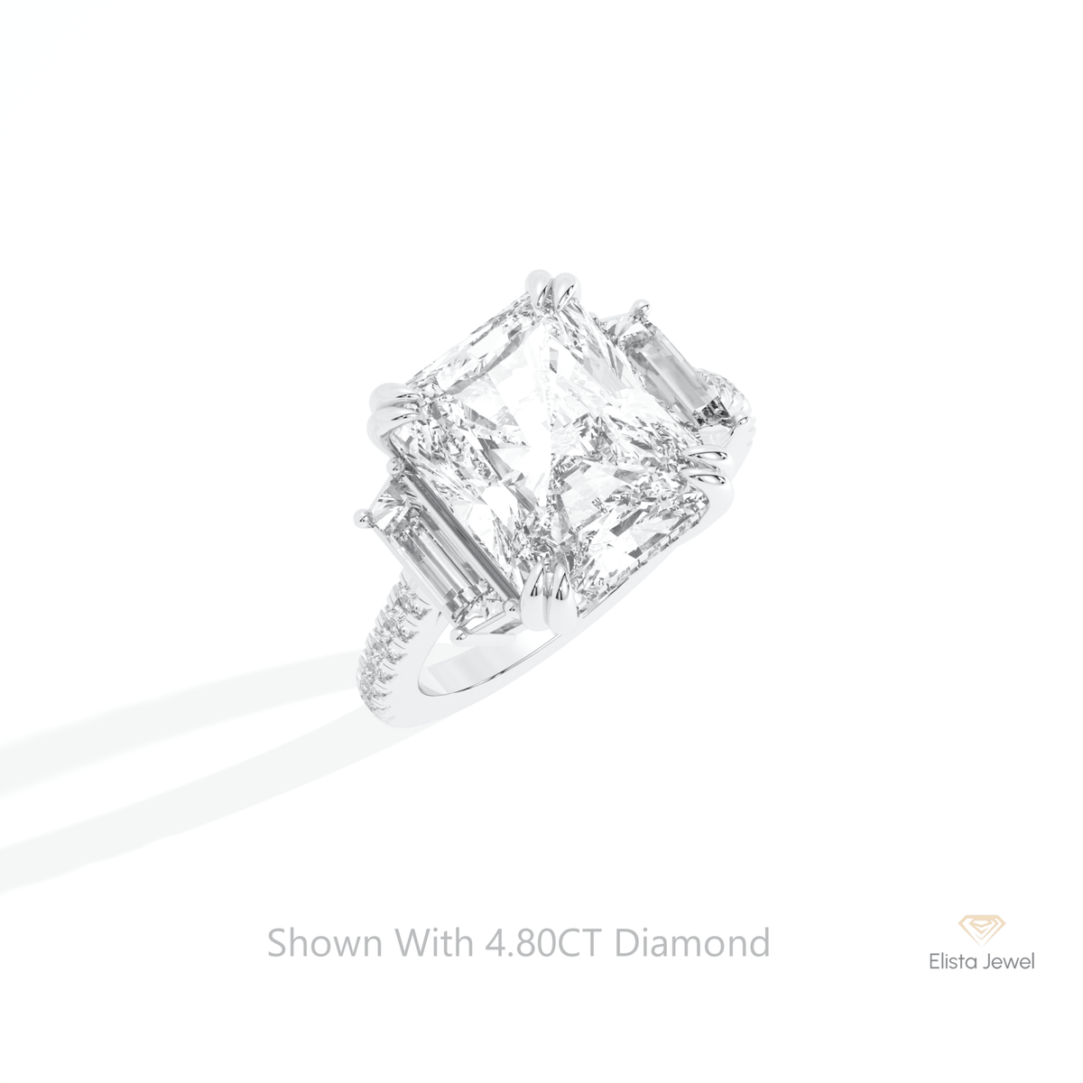 Radiant Cut Accent Three Stone Lab Grown Diamond Ring in 14K Rose Gold - Profile View