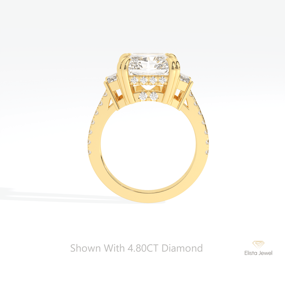 Radiant Cut Accent Three Stone Lab Grown Diamond Ring - Alternative View