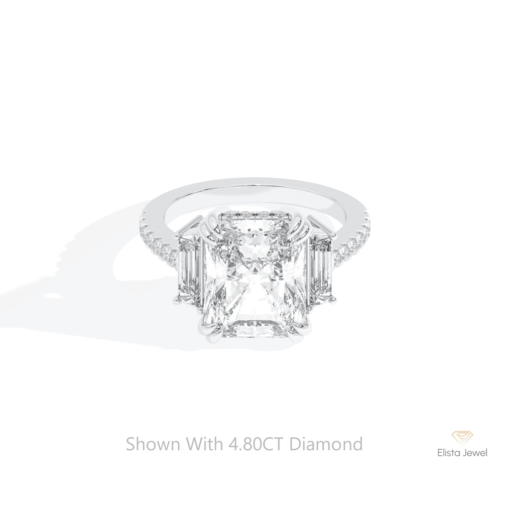 Radiant Cut Accent Three Stone Lab Grown Diamond Ring in 14K Yellow Gold - Detail View