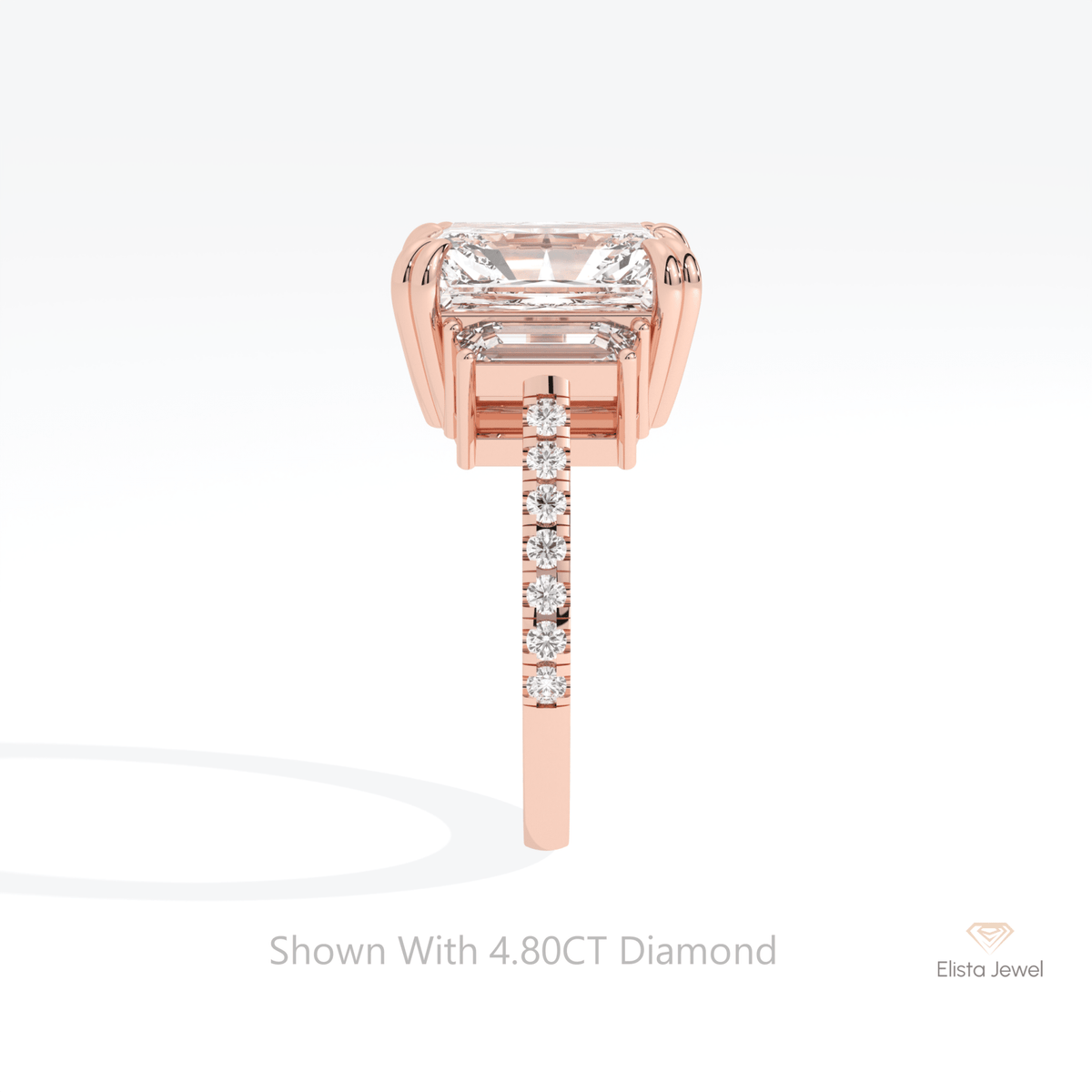 Radiant Cut Accent Three Stone Lab Grown Diamond Ring in 14K White Gold - Top View