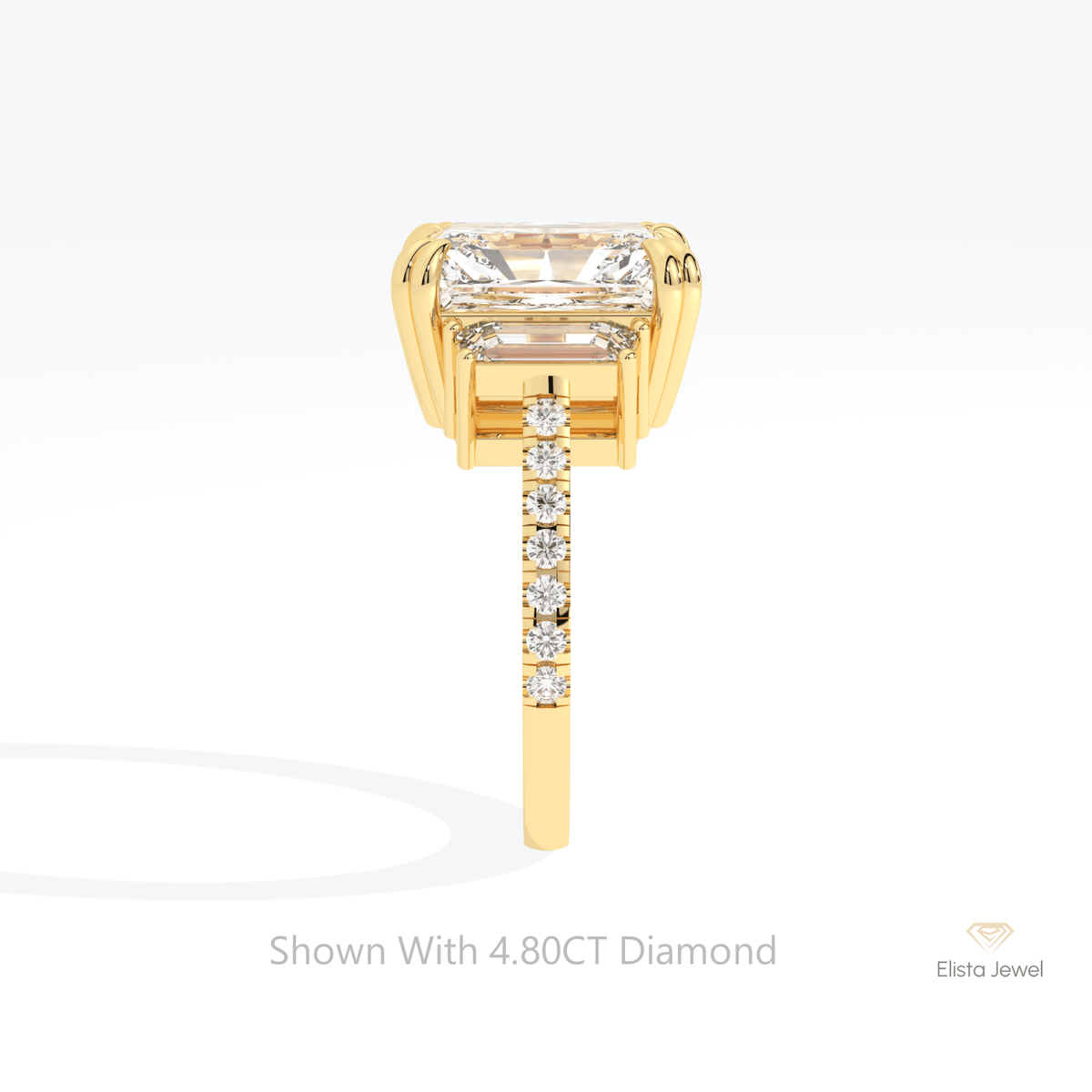 Radiant Cut Accent Three Stone Lab Grown Diamond Ring - Additional View