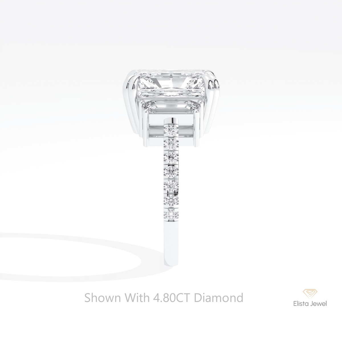 Radiant Cut Accent Three Stone Lab Grown Diamond Ring in 18K Yellow Gold - Perspective View