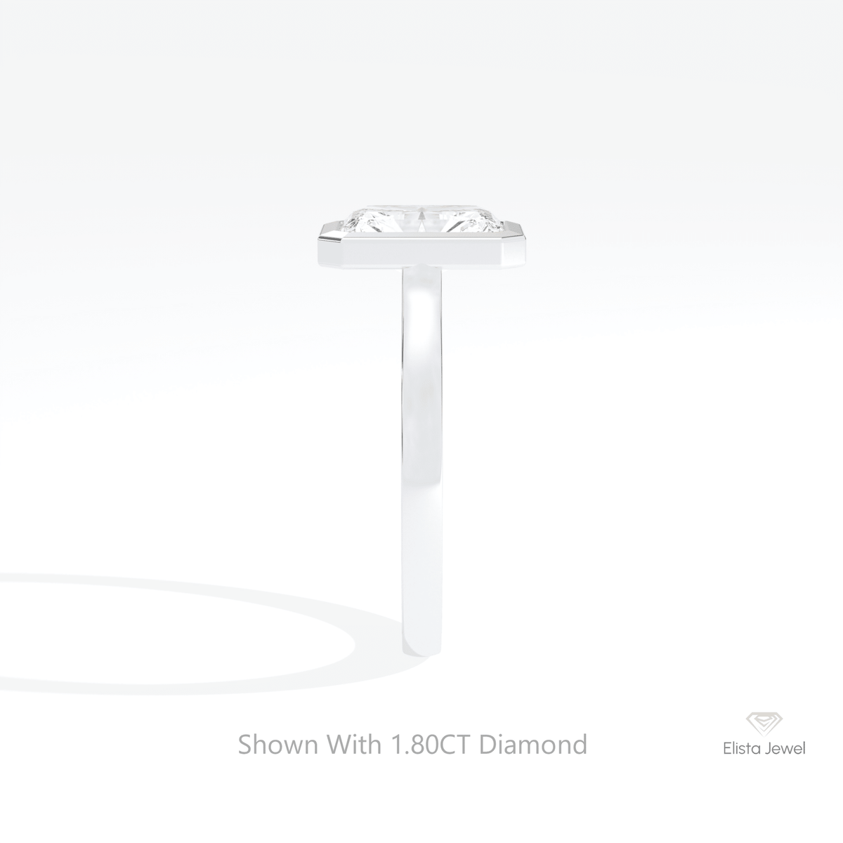 Radiant Cut Full Bezel Solitaire Lab Grown Diamond Ring in 14K White Gold - Top View