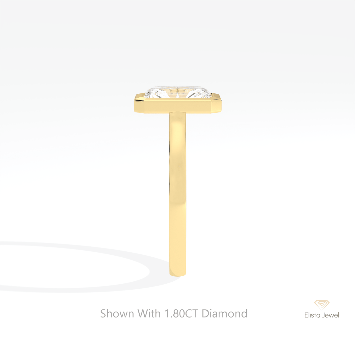 Radiant Cut Full Bezel Solitaire Lab Grown Diamond Ring in 18K Yellow Gold - Perspective View