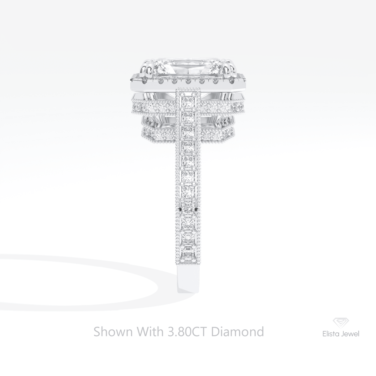 Radiant Cut Halo Engagement Lab Grown Diamond Ring in 18K Yellow Gold - Perspective View