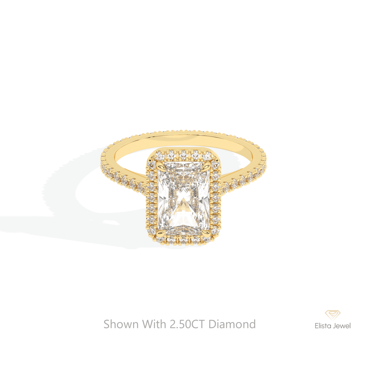 Radiant Cut Halo Engagement Lab Grown Diamond Ring in 14K Yellow Gold - Detail View