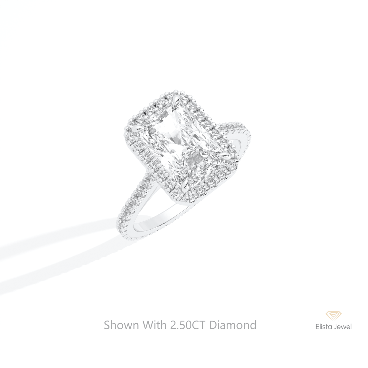 Radiant Cut Halo Engagement Lab Grown Diamond Ring in 10K Yellow Gold - Side View