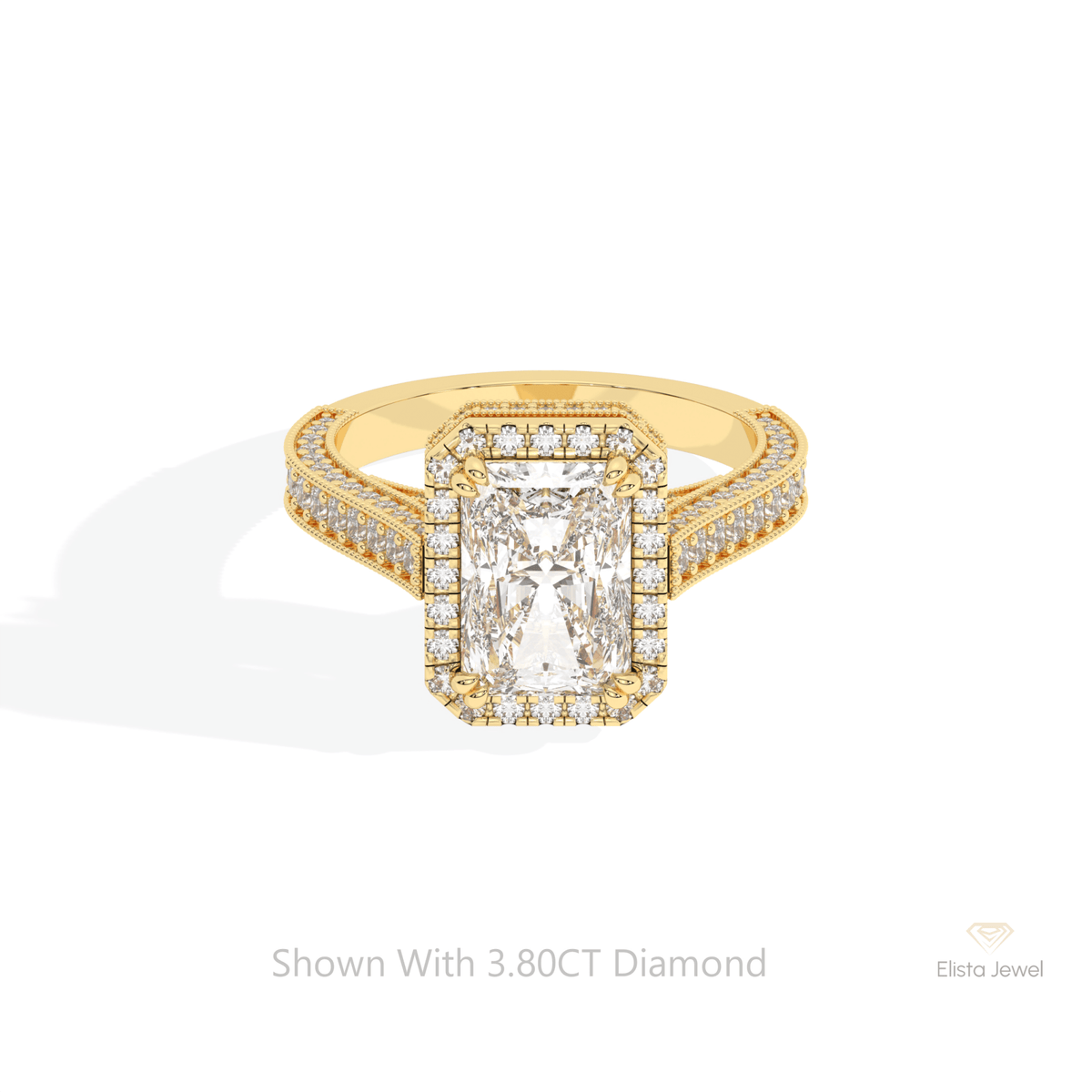 Radiant Cut Halo Engagement Lab Grown Diamond Ring in 10K White Gold - Front View