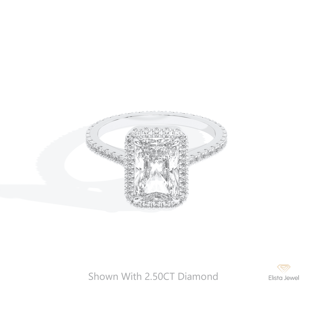 Radiant Cut Halo Engagement Lab Grown Diamond Ring in 10K White Gold - Front View