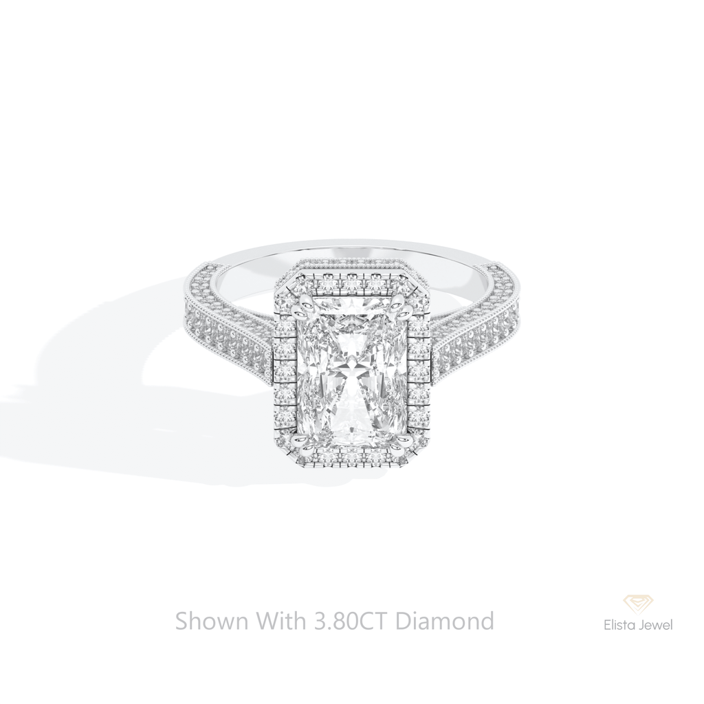 Radiant Cut Halo Engagement Lab Grown Diamond Ring in 14K Yellow Gold - Detail View