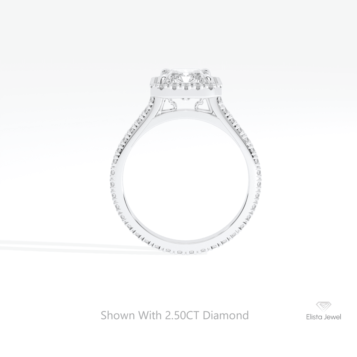 Radiant Cut Halo Engagement Lab Grown Diamond Ring in 10K Rose Gold - Angled View