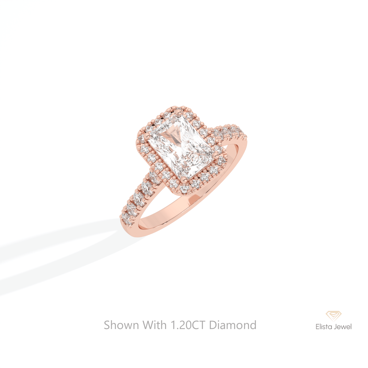 Radiant Cut Halo Wedding Lab Grown Diamond Ring in 10K Yellow Gold - Side View