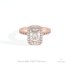 Radiant Cut Halo Wedding Lab Grown Diamond Ring in 18K Rose Gold - Ring on Hand View