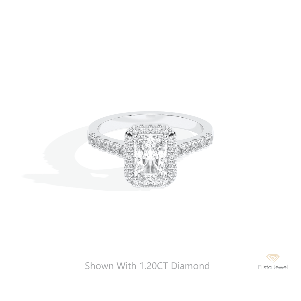 Radiant Cut Halo Wedding Lab Grown Diamond Ring in 14K Yellow Gold - Detail View