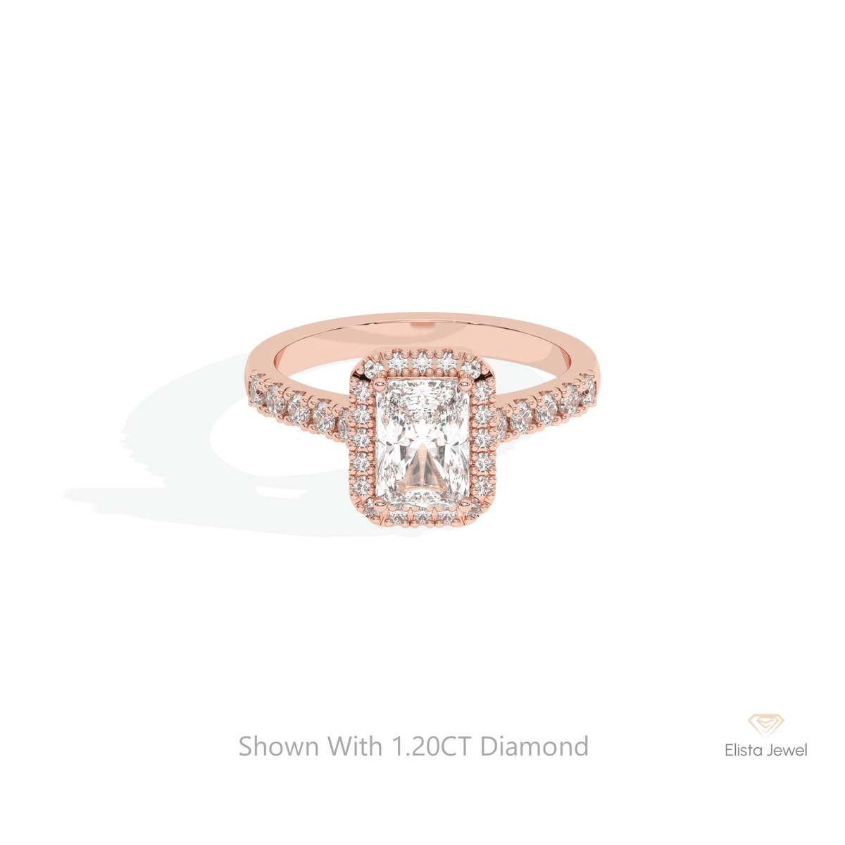 Radiant Cut Halo Wedding Lab Grown Diamond Ring in 10K White Gold - Front View
