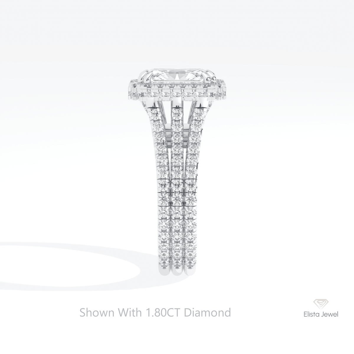Radiant Cut Halo Wedding Lab Grown Diamond Ring in 18K Yellow Gold - Perspective View