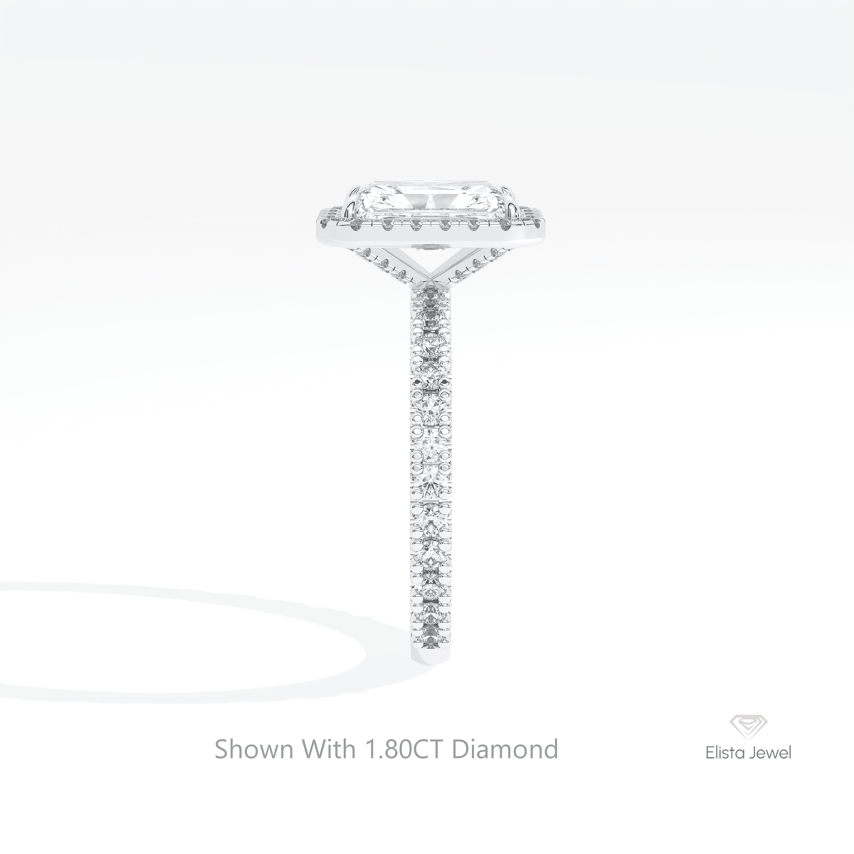 Radiant Cut Halo Wedding Lab Grown Diamond Ring in 14K White Gold - Top View
