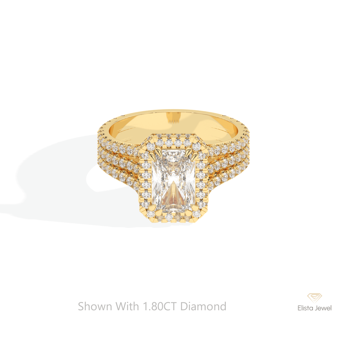 Radiant Cut Halo Wedding Lab Grown Diamond Ring in 10K White Gold - Front View