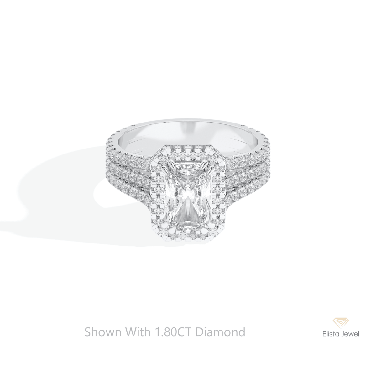 Radiant Cut Halo Wedding Lab Grown Diamond Ring in 14K Yellow Gold - Detail View
