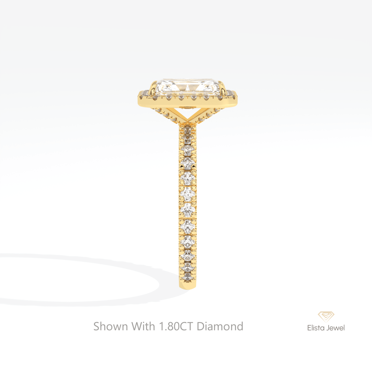 Radiant Cut Halo Wedding Lab Grown Diamond Ring in 18K Yellow Gold - Perspective View