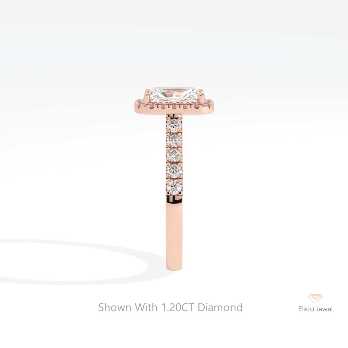 Radiant Cut Halo Wedding Lab Grown Diamond Ring in 14K White Gold - Top View