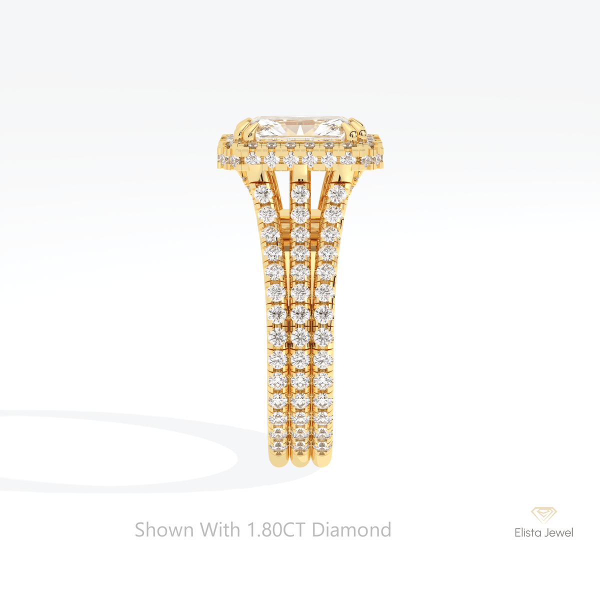 Radiant Cut Halo Wedding Lab Grown Diamond Ring in 14K White Gold - Top View