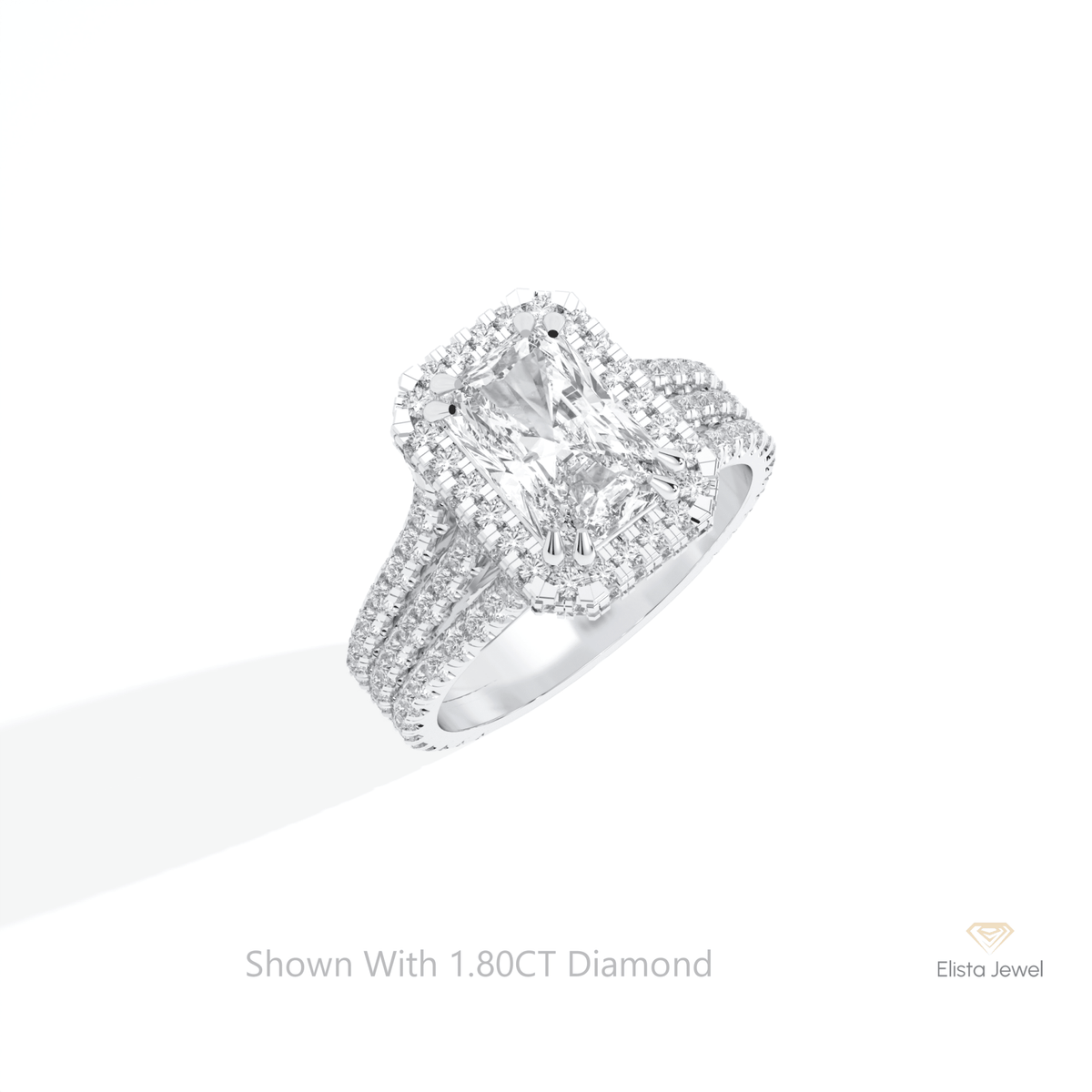 Radiant Cut Halo Wedding Lab Grown Diamond Ring in 14K Rose Gold - Profile View