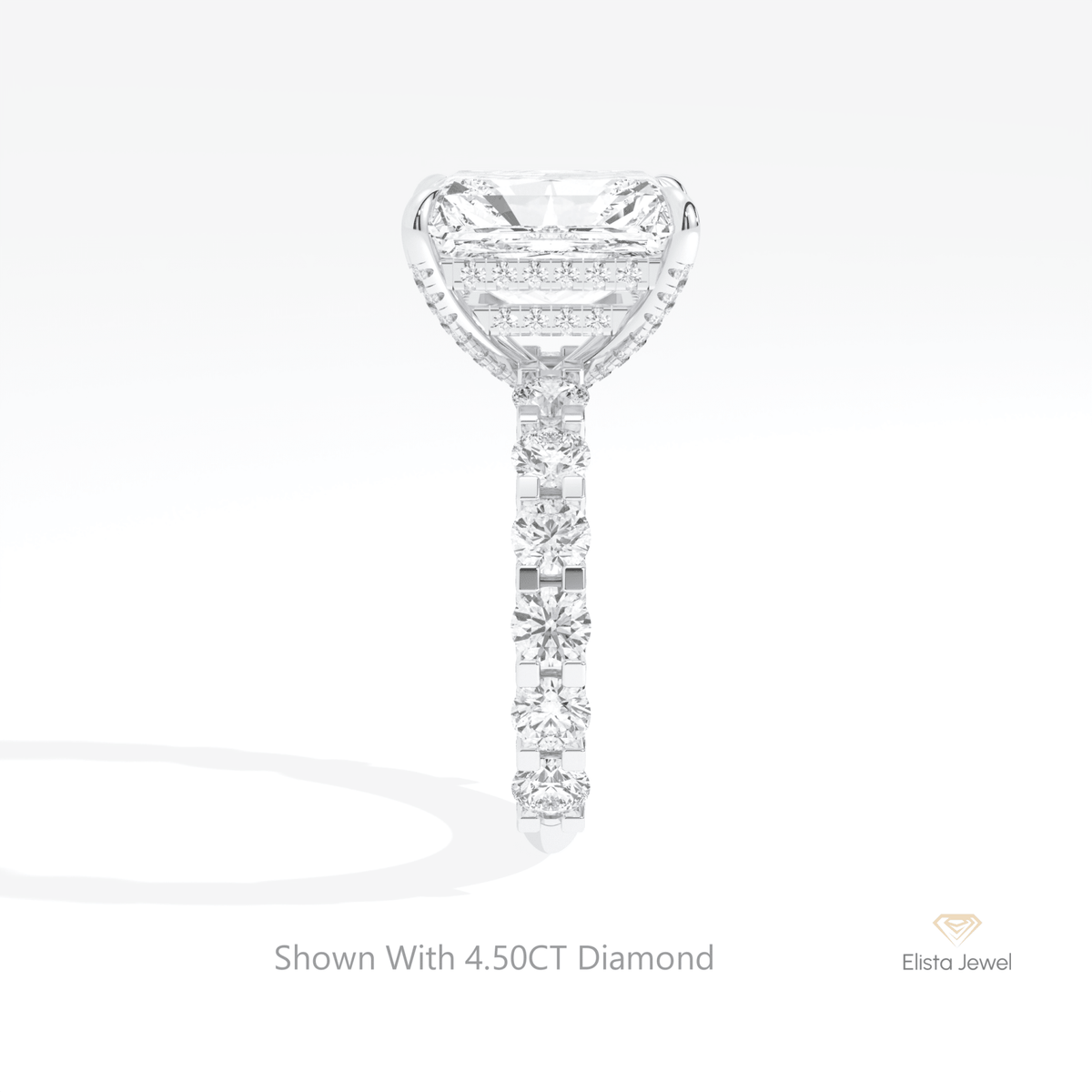 Radiant Cut Hidden Halo Engagement Lab Grown Diamond Ring in 18K Yellow Gold - Perspective View