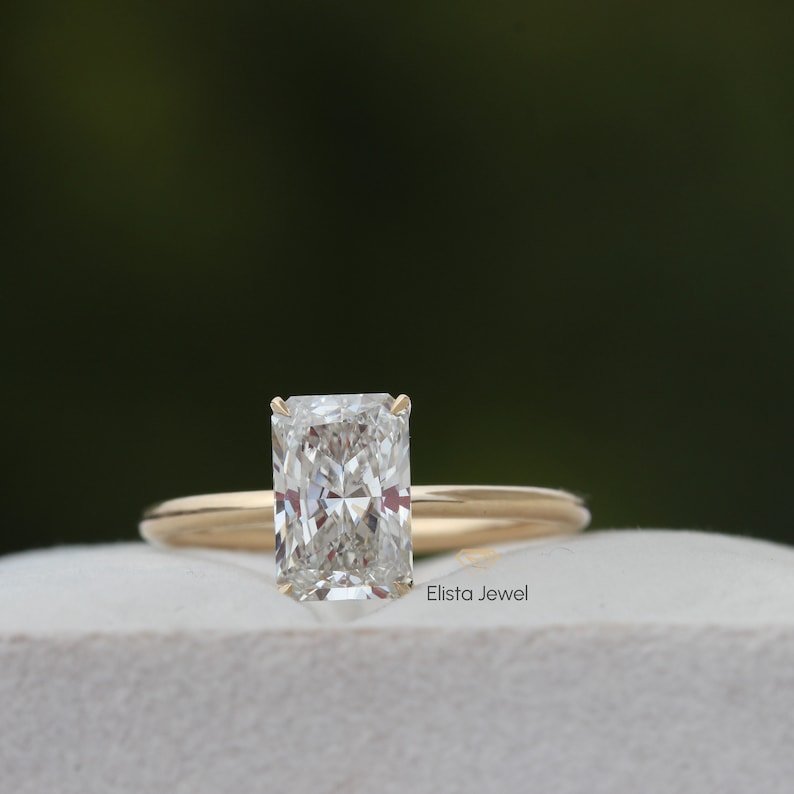 Radiant Cut Hidden Halo Engagement Lab Grown Diamond Ring in 10K White Gold - Front View
