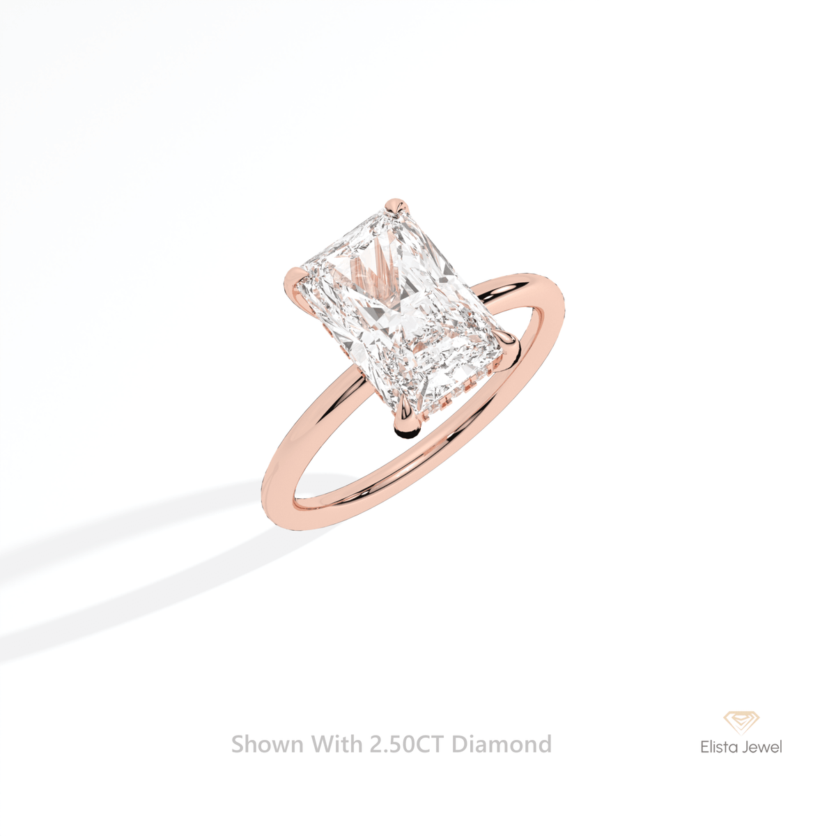 Radiant Cut Hidden Halo Engagement Lab Grown Diamond Ring in 10K Yellow Gold - Side View