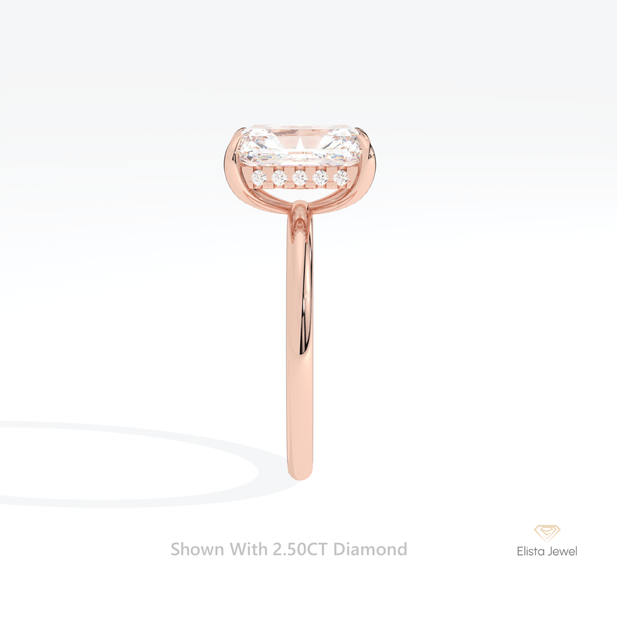 Radiant Cut Hidden Halo Engagement Lab Grown Diamond Ring in 14K White Gold - Top View