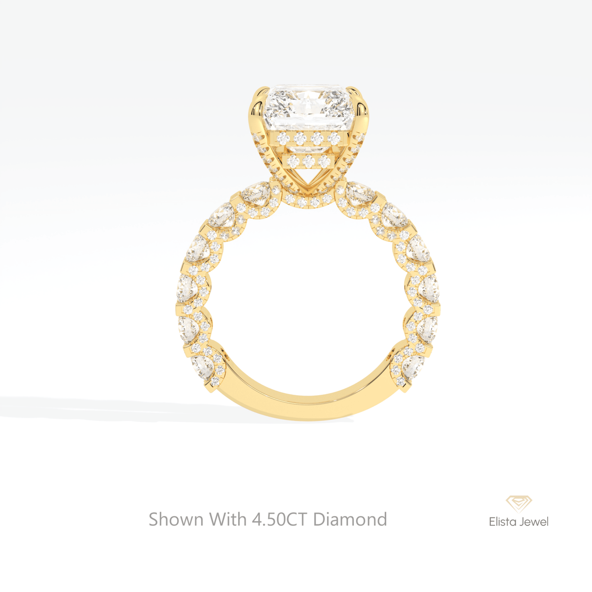 Radiant Cut Hidden Halo Engagement Lab Grown Diamond Ring in 10K Rose Gold - Angled View