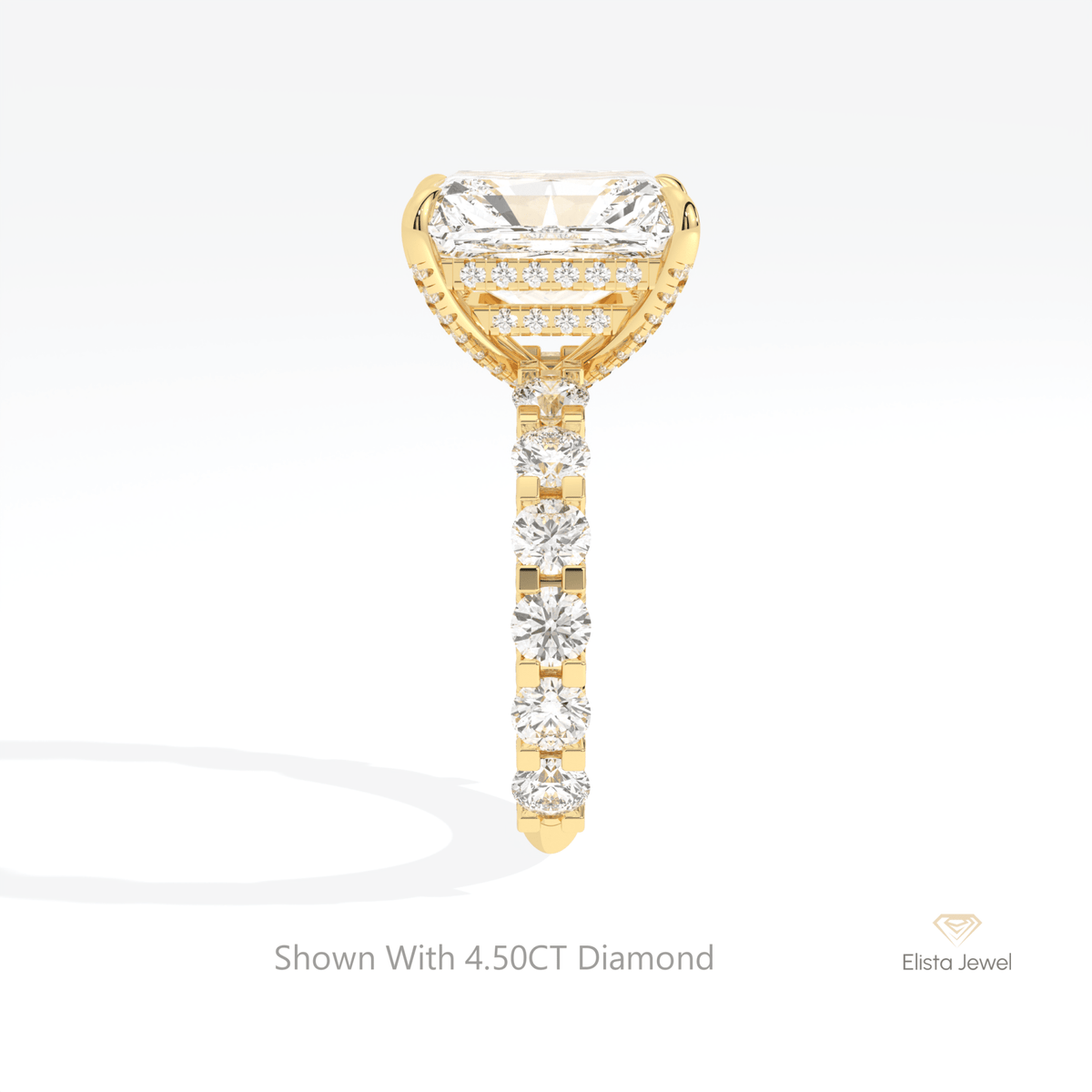 Radiant Cut Hidden Halo Engagement Lab Grown Diamond Ring in 14K White Gold - Top View