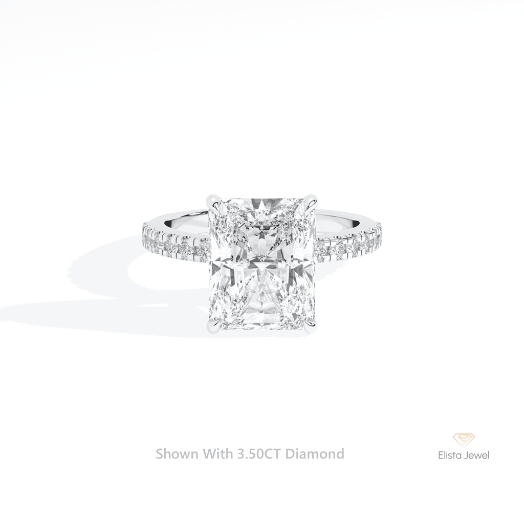 Radiant Cut Hidden Halo Engagement Lab Grown Diamond Ring in 14K Yellow Gold - Detail View