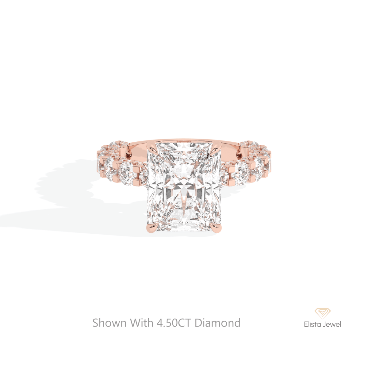 Radiant Cut Hidden Halo Engagement Lab Grown Diamond Ring in 18K Rose Gold - Ring on Hand View